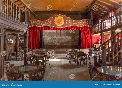 View of the Interior of the Classic Western Saloon Bar, with Typical Stage for Can Can Shows ...