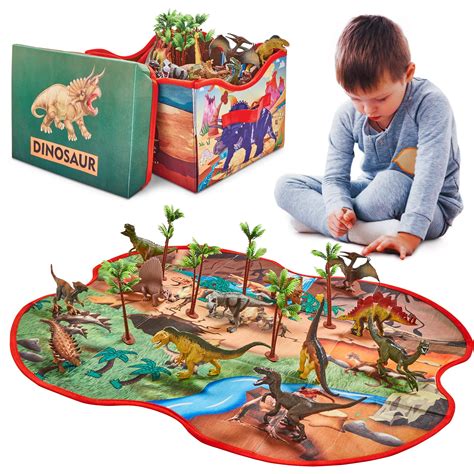 Buy Prehistoric World Dinosaur Figures & Playmat - 12 Toy Dinosaurs For Kids - Storage Box ...