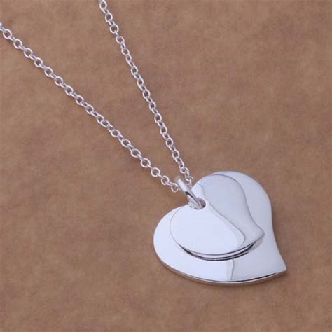 New high quality silver plated pendant necklace fashion charm women Twin Hearts necklace-in ...