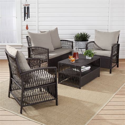 Mainstays Sanza Rattan 4-Piece Wicker Patio Furniture Conversation Set ...