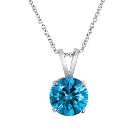 Fancy Blue Diamond Solitaire Pendant Necklace Certified 1.50 Carat 14K White Gold Handmade