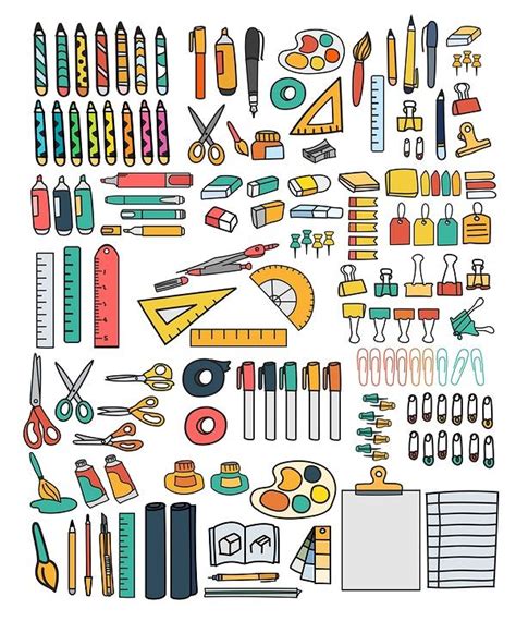 Vector set of stationery doodle style | free image by rawpixel.com | Doodles, Paper doll ...