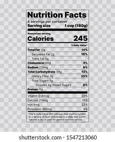 Nutrition Facts Label Vector Food Information Stock Vector (Royalty ...