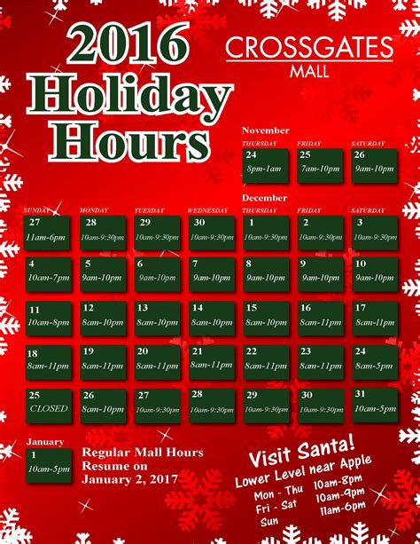 Hours - Crossgates Mall