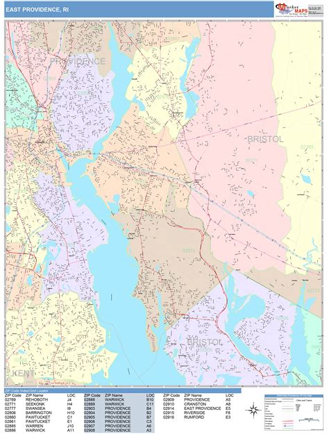 East Providence Rhode Island Wall Map (Color Cast Style) by MarketMAPS - MapSales.com