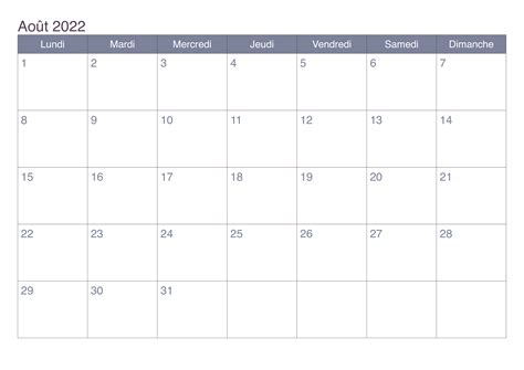 Calendrier Aout 2022 A Imprimer | Images and Photos finder