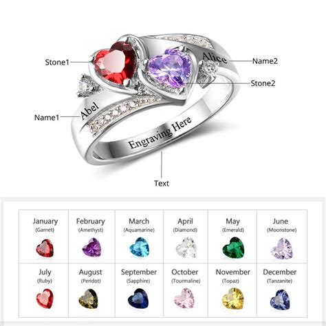 Diamondido Personalized Simulated Birthstones Promise Rings for Her Engraved Names Engagement R ...