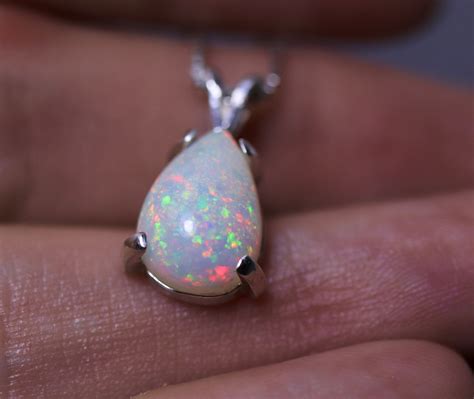 Pin fire opal necklace, fire opal pendant, white natural opal, pear ...