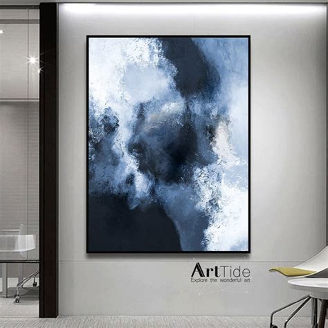 Blue White Minimalist Canvas Art Large Original Abstract Painting ...