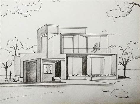 Modern House elevation, Pencil on paper : drawing