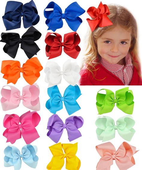 15Pcs Big 6'' Hair Bows Clips Set, Multicolor Ribbon Bow Accessories for Fancy Toddlers, Baby ...