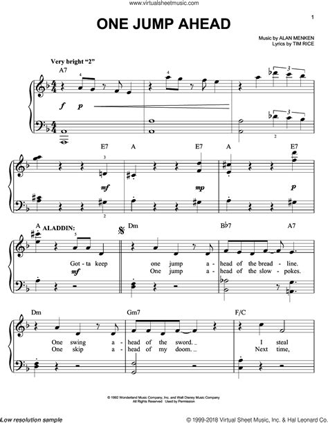 Menken - One Jump Ahead, (easy) sheet music for piano solo [PDF]