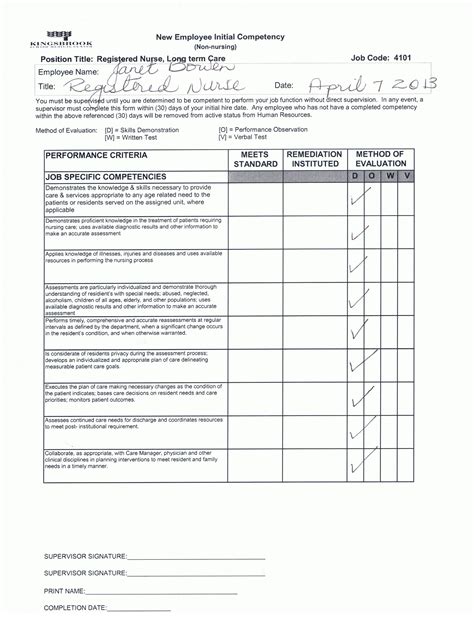 Cna Printable Nursing Skills Competency Checklist