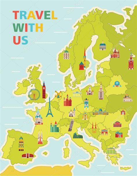 Europe map with famous monuments Stock Vector Image by ...