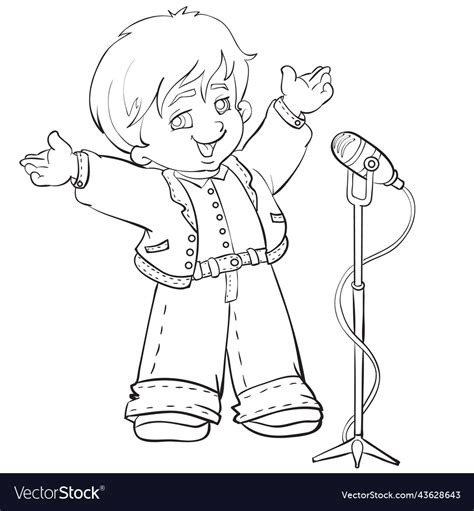 Sketch cute boy singing songs into microphone Vector Image