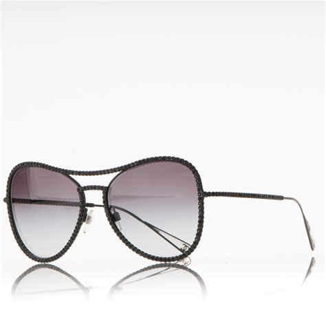 CHANEL Crystal Aviator Sunglasses 71108 Black 177383