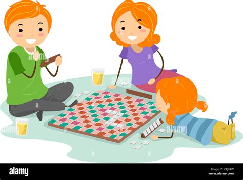 Illustration of a Family Playing a Board Game Stock Photo - Alamy