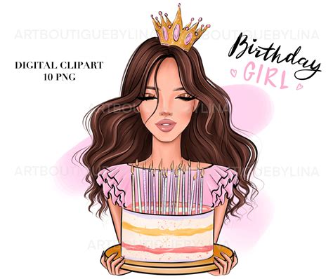 Birthday Clipart Girl With Cake PNG Celebration Party - Etsy UK