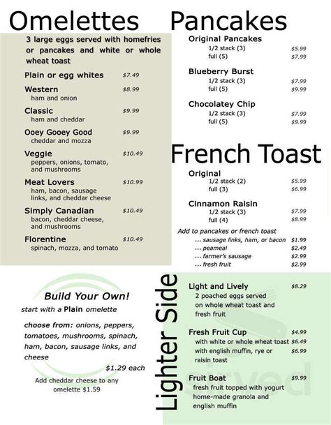 Homestyle Diner menu in Waterloo, Ontario, Canada