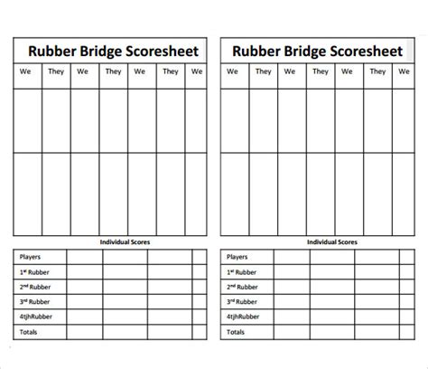 Printable Bridge Score Sheets