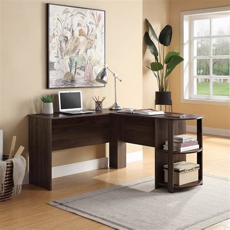 BELLEZE Kent L-Shaped Home Office Desk, Wood Corner Computer Desk, Dark ...