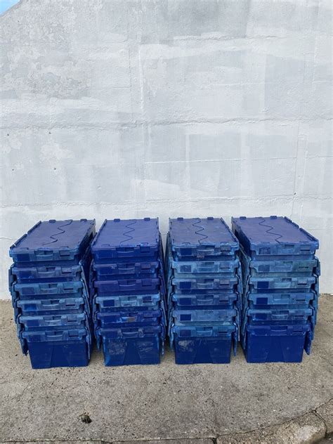 6 x 60ltr Heavy Duty Plastic Storage Tote Box 60 x 40 x 30cm Folding ...