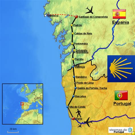 StepMap - Camino de Portugues P1 Tour Map - Landkarte für Portugal