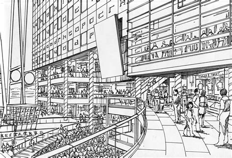 Asian Mall Plaza and Entry | ภาพวาดเชิงสถาปัตย์, ภาพสเก็ตสถาปัตยกรรม ...