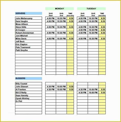 43 Restaurant Work Schedule Template Free | Heritagechristiancollege