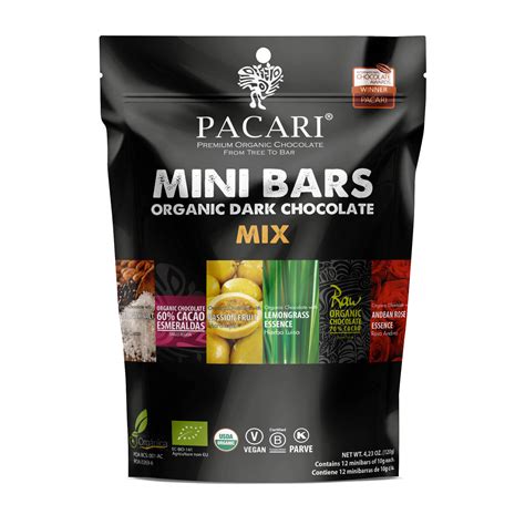 Pacari Pack of 12 10gr Mixed dark chocolate Minibars