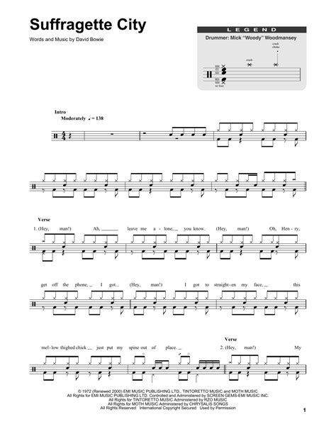 Suffragette City by David Bowie Sheet Music for Drums Transcription at ...