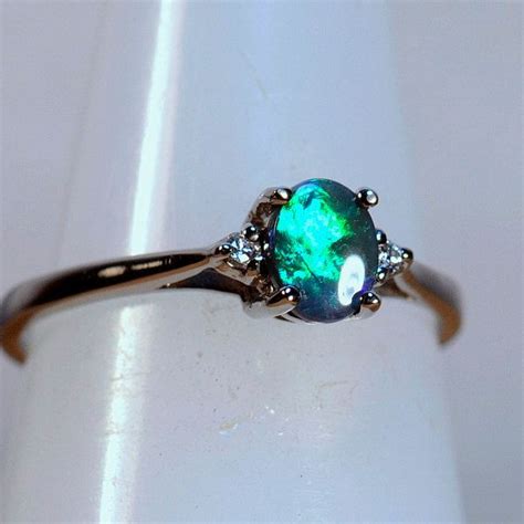 18k white gold solid Australian Lightning Ridge Black Opal and Diamond Engagement Ring (13289 ...