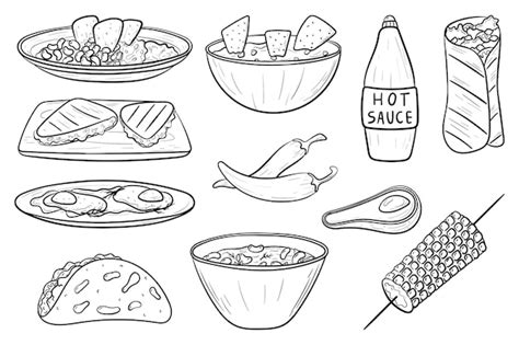 Premium Vector | Set of vector doodle illustrations of mexican food in ...