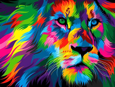 13 Colorful Animal Vector Illustration on Behance Lion Painting, Wall Art Canvas Painting ...