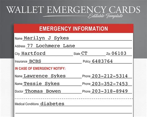 Printable Emergency Information Cards. Medical Alert ID. Medical Alert ...