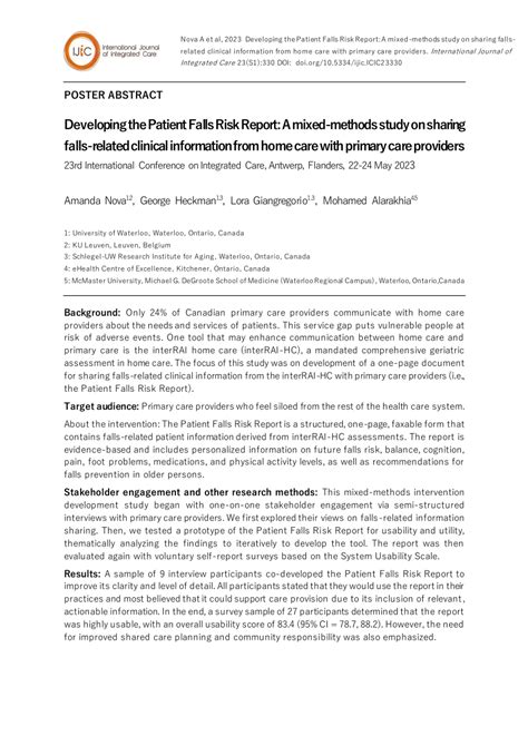 (PDF) Developing the Patient Falls Risk Report: A mixed-methods study on sharing falls-related ...