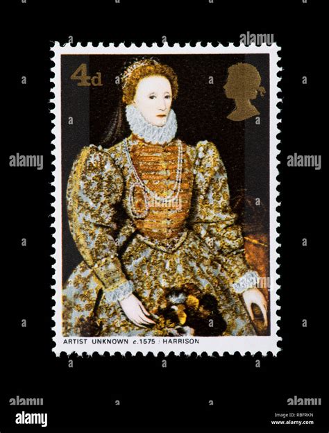 Postage stamp from Great Britain depicting a painting of Queen Elizabeth I, circa 1575 Stock ...