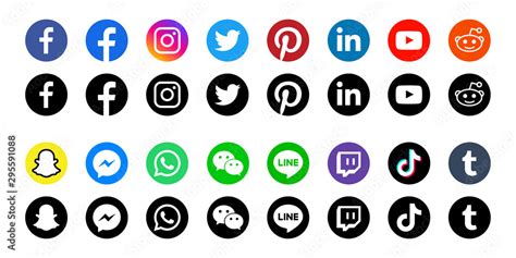 Round social media icons or social network logos flat vector icon set / collection for apps and ...