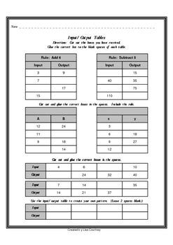 Input/Output Tables - patterns, functions, algebra, input, output