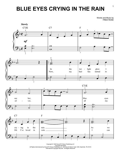 Blue Eyes Crying In The Rain sheet music by Willie Nelson (Easy Piano – 163604)