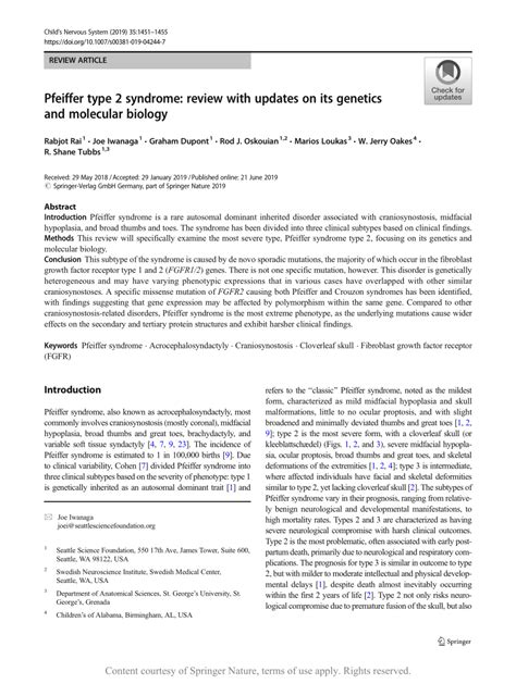 Pfeiffer type 2 syndrome: review with updates on its genetics and molecular biology | Request PDF