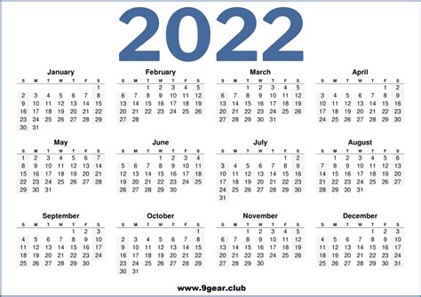 2022 Calendar Printable US Blue White – Printable Calendars Free