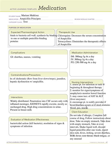 Ampicillin principen - DRUG TEMPLATES - ACTIVE LEARNING TEMPLATES THERAPEUTIC PROCEDURE A ...