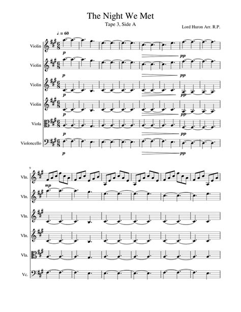 The Night We Met Sheet music for Violin, Viola, Cello | Download free ...