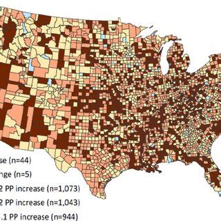 Map of change in county-level adult obesity prevalence, 2004-2009 ...