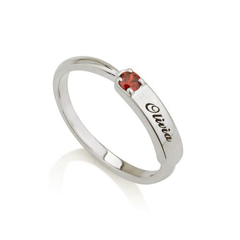 Sterling Silver Personalised Name Plate and Birthstone Stacker Ring - Jewellery Lane