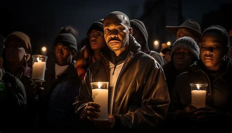 Premium AI Image | candlelight vigil with diverse individuals holding candles and photos of MLK