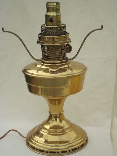 vintage Aladdin brass lamp, converted model 12 oil lamp w/ cased glass shade