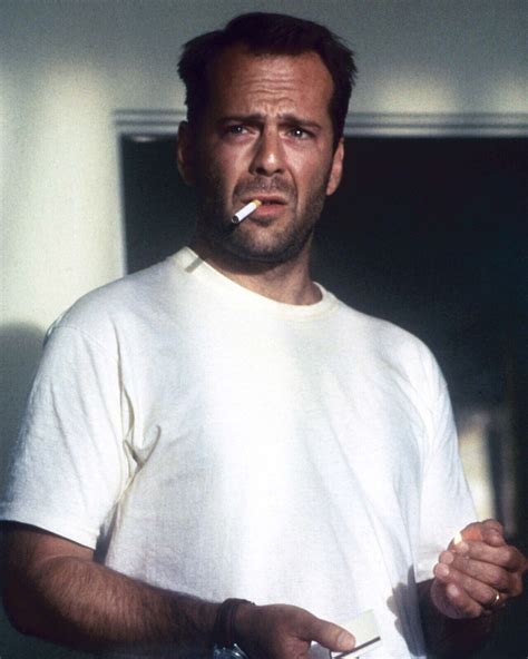 Bruce Willis classic in white t-shirt smoking cigarette Die Hard 8x10 ...