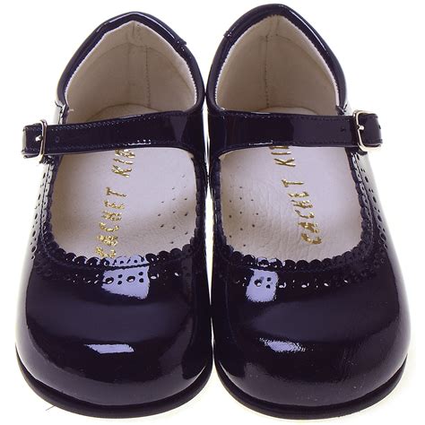 Toddler Girls Navy Patent Mary Jane Shoes Scallop Edge | Cachet Kids